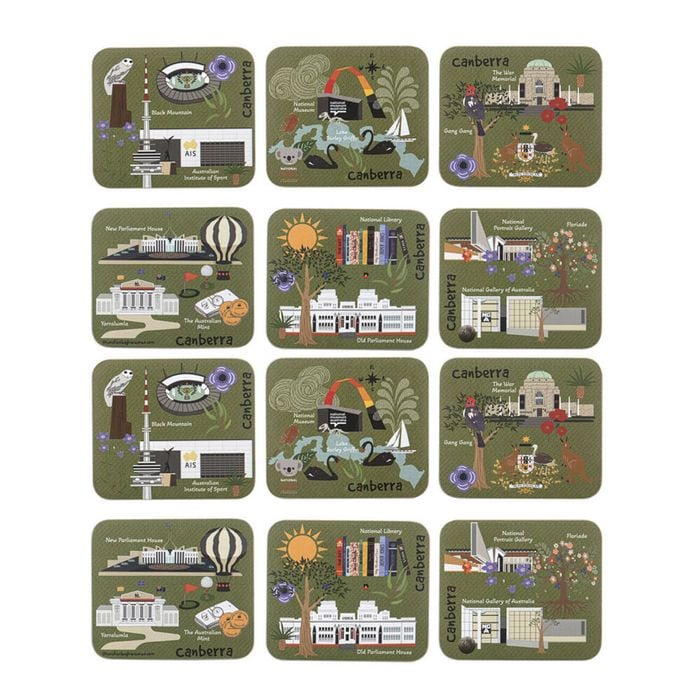 2x 6pc Ashdene Land Down Under Canberra Cork Drinking Mat Coaster 11x9.7cm