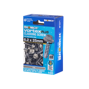 Bremick Vortex Plus Cladding Screw 6.2 x 25mm HEX B8 DU BOX 100