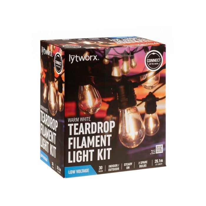 Lytworx Warm White Teardrop Filament Party Lights - 30 Pack