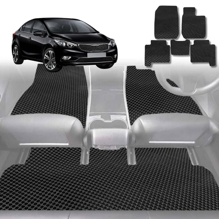 6D Diamond Car Floor Mats for Kia Cerato 2013-2018-Full Set-Black-Outback GT