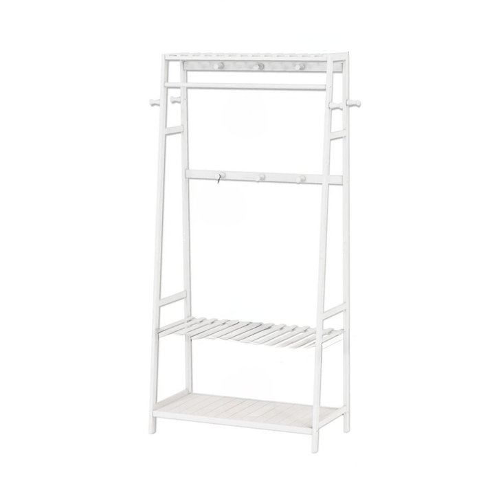P&P White Metal Coat Rack With Shelves, Freestanding Clothes Stand For Entryway