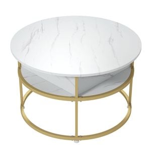 Costway 2-tier Round Lift Top Coffee Table W/side Shelves Center Table White