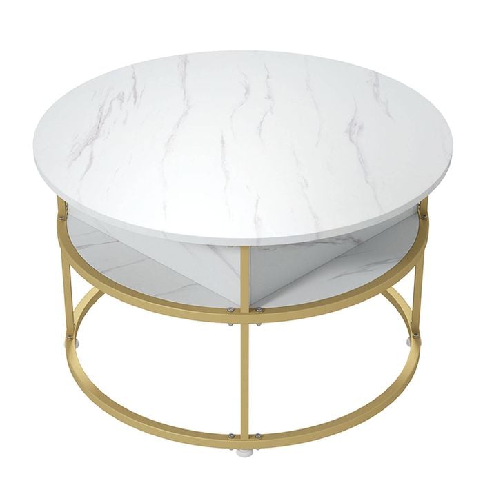 Costway 2-tier Round Lift Top Coffee Table W/side Shelves Center Table White