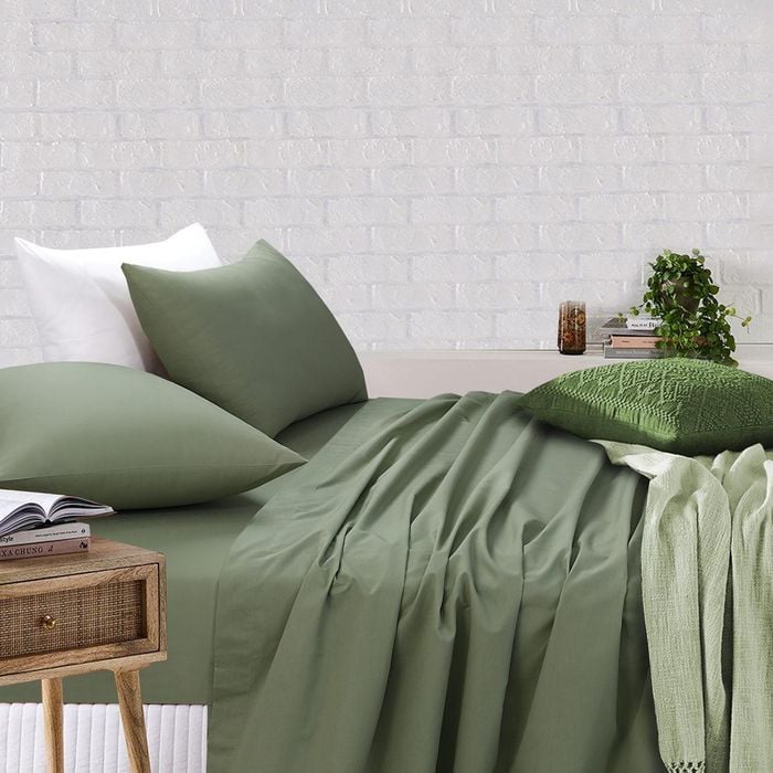 Amson Royale Cotton King Single Sheet Set - Fitted Flat Sheet With Pillowcases - Light Sage