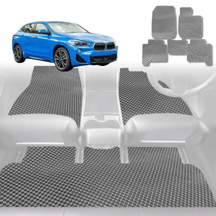 6D Diamond Car Floor Mats for BMW X2 (F39) 2017-Current-Full Set-Grey-Outback GT