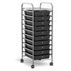 Costway 10 Drawers Electroplated Rolling Storage Trolley Cart Black