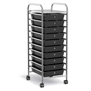 Costway 10 Drawers Electroplated Rolling Storage Trolley Cart Black