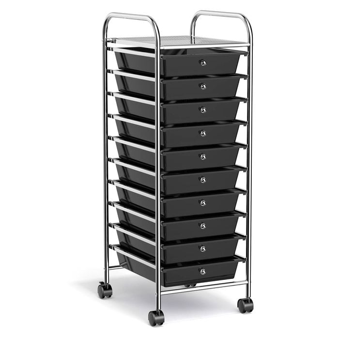 Costway 10 Drawers Electroplated Rolling Storage Trolley Cart Black