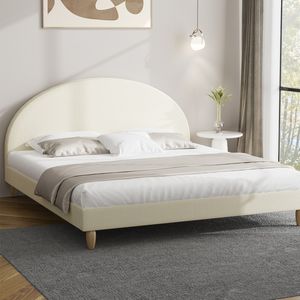 Oikiture Bed Frame King Size Arched Beds Platform Beige Fabric