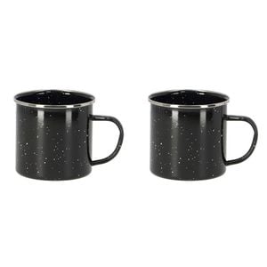 2PK Esschert Design Enamel Carbon Steel Mug Outdoor Camping Hot Cold 0.5L Black