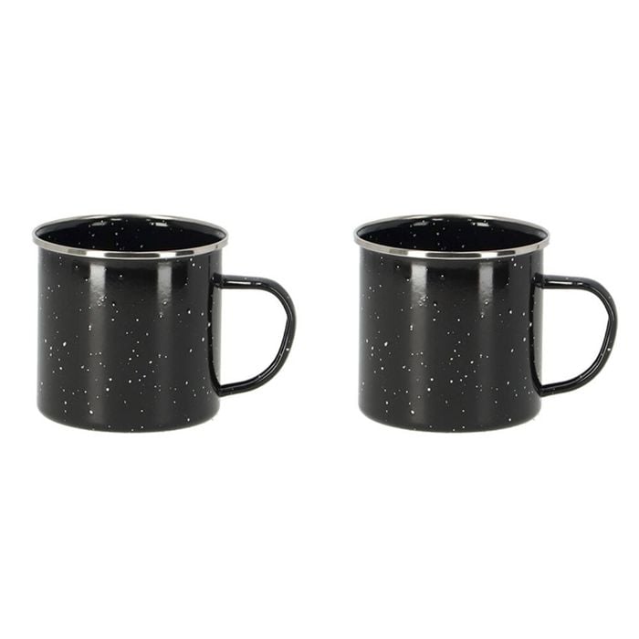 2PK Esschert Design Enamel Carbon Steel Mug Outdoor Camping Hot Cold 0.5L Black