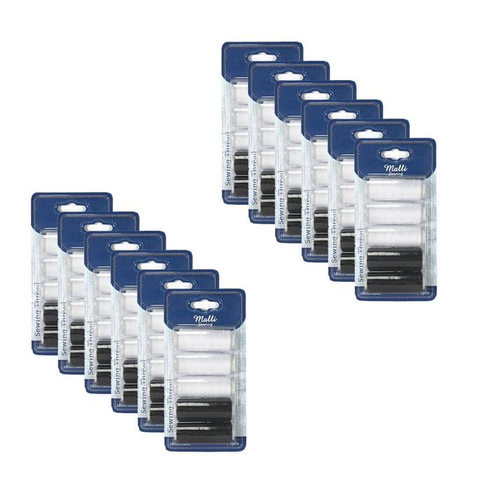 12x 5pc Malli 180m Diy Sewing Thread Spools Hand/machine Sewing White/black