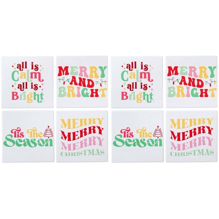 2PK 4pc LVD 10x10cm Merry & Bright Coasters Home/Kitchen Decor