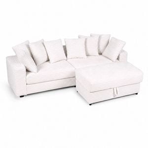 Ufurniture 2-Seater L-Shaped Sofa with Movable Storage Ottoman & 8 Pillows 228cm Modular Convertible Sectional Couches Beige