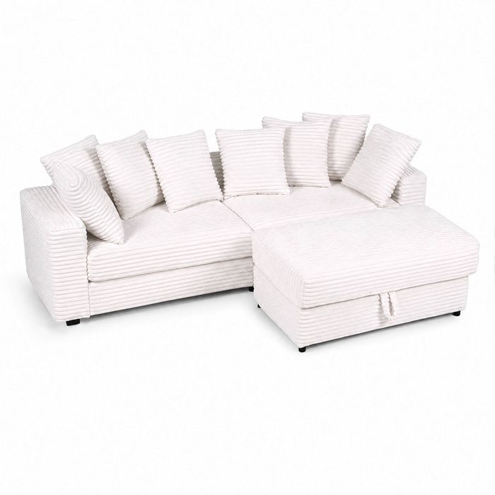 Ufurniture 2-Seater L-Shaped Sofa with Movable Storage Ottoman & 8 Pillows 228cm Modular Convertible Sectional Couches Beige