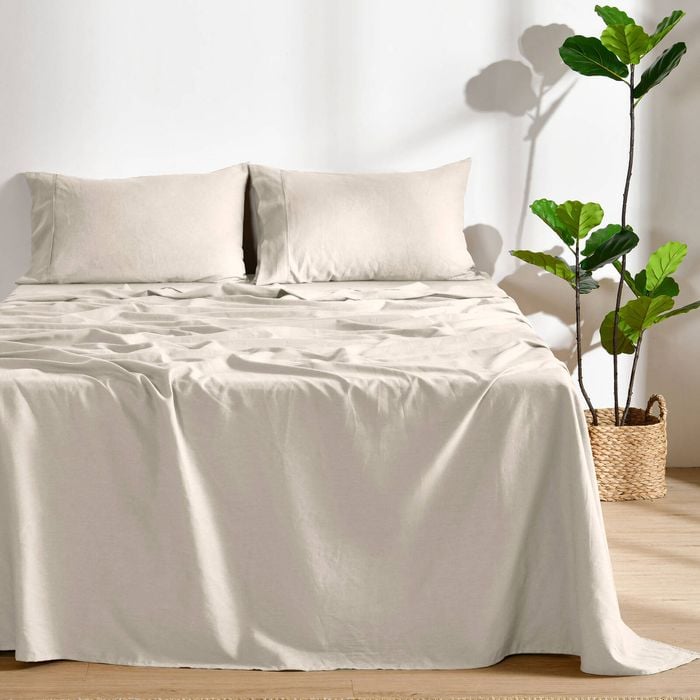 Dreamaker Linen Cotton Sheet Set Oatmeal - Double Bed