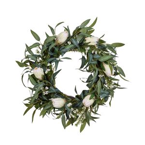 Rogue Protea Eucalytpus Wreath - Cream/Green 76x24x76cm