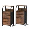 Ufurniture Set Of 2 Nightstand 4 Fabric Drawers Bedside Table With Charging Station For Bedroom Living Room Rustic Brown