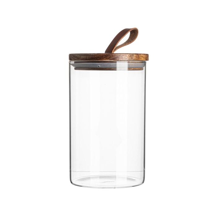 Argon Tableware Glass Jar With Wooden Lid Storage Container - Round - 1 Litre