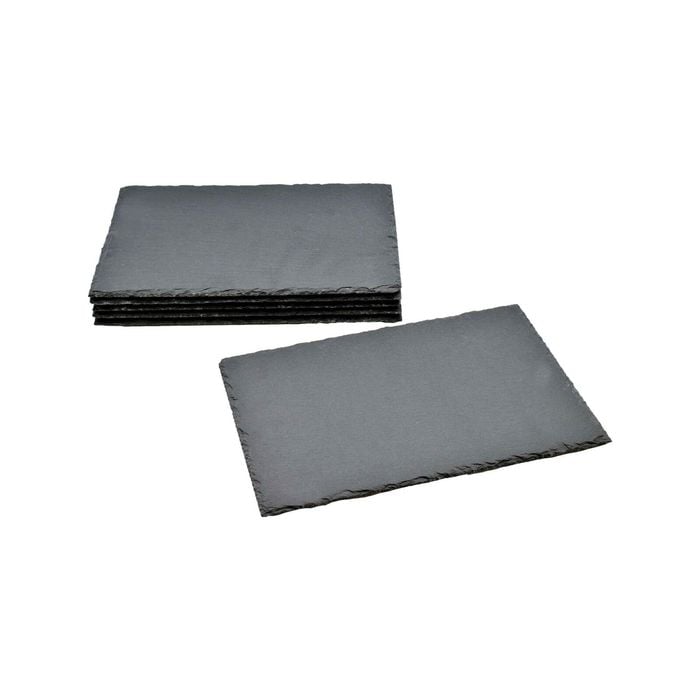 Argon Tableware Rectangle Slate Coasters - Set Of 6 Drink Coasters Stone Natural Slate Drink Placemats Mug Glass Cup Mats
