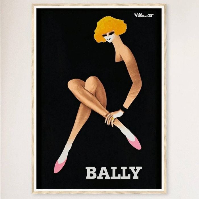 Galrie Bally Blonde Vintage Advertising Art Poster by Bernard Villemot for Home Décor, Wood Frame, A1 60 x 84cm (23 x 33inch)