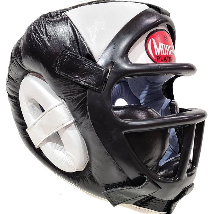Morgan Leather Head Guard With Abx Plastic Removable Grill[small Black/white]