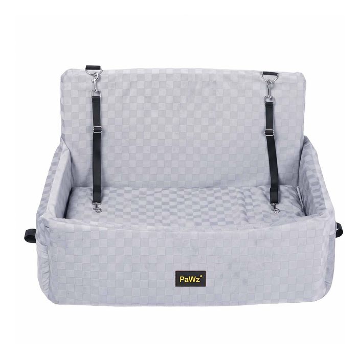 PaWz Large Dog Car Seat Booster Plush Dual-Side Portable Travel Bed Grey