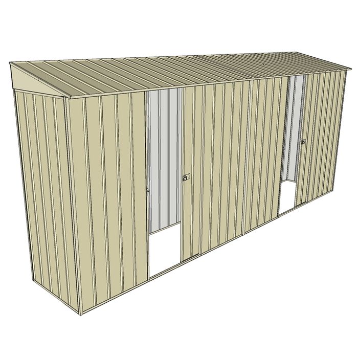 Build-a-Shed 0.8 x 4.5 x 2m Skillion Dual Single Sliding Side Doors Shed - Cream