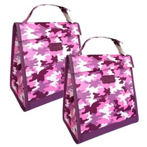 2PK Sachi Junior 24cm Insulated Lunch Pouch w/ Carry Handle - Camo Pink