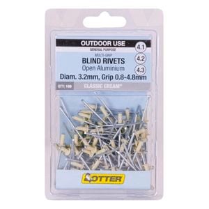 Otter Classic Cream® 3.2 x 0.8-4.8mm Multi-Grip Open Aluminium Rivets - 100 Pack