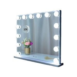 Hollywood Makeup Vanity Mirror with LED Lights and Detachable 10X Magnification Mirror (White, 62 x 51 cm)