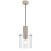 Telbix Mika Modern Pendant Hanging Lamp Light Metal Glass Grey Clear Satin