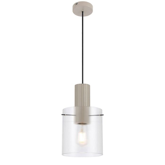 Telbix Mika Modern Pendant Hanging Lamp Light Metal Glass Grey Clear Satin