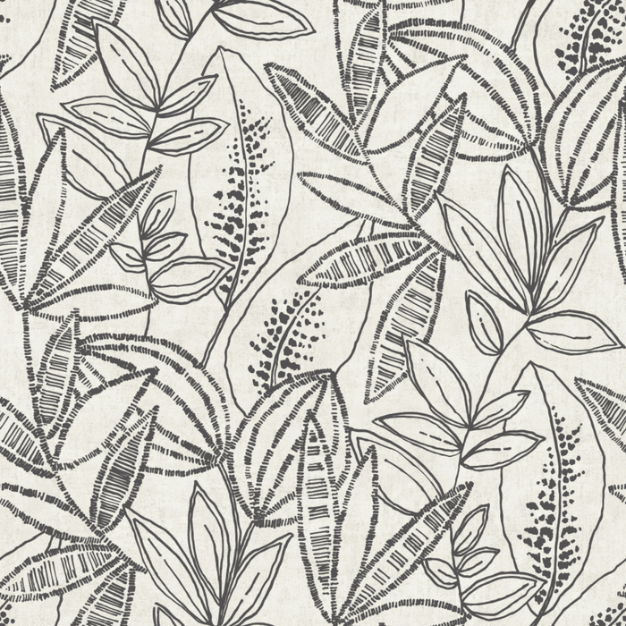 Grandeco 53cm x 10.05m Black & White Tropical Wallpaper