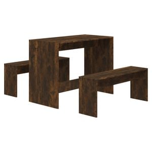 vidaXL Dining Set 3 Piece Smoked Oak Kitchen Table and Chair