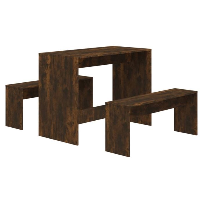 vidaXL Dining Set 3 Piece Smoked Oak Kitchen Table and Chair