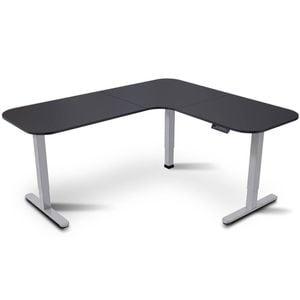 FORTIA Corner Standing Desk, 160x140cm, 72-118cm Sit, Electric Height Adjustable, Black Desktop/Silver Frame