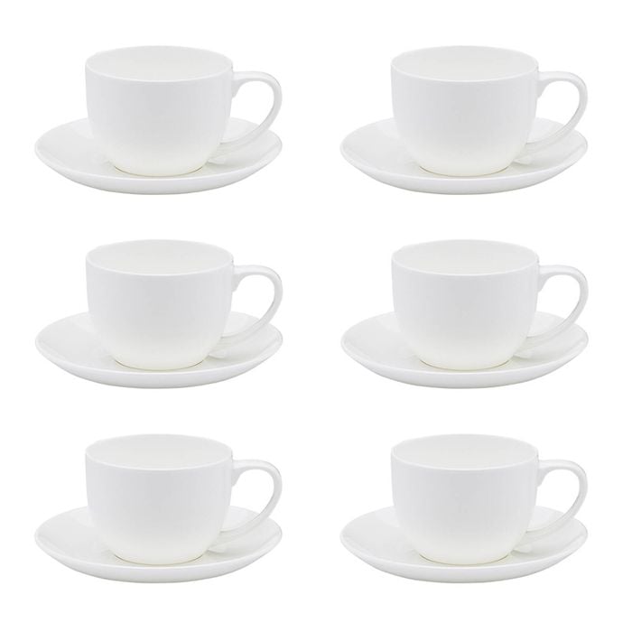 6PK Ecology 275ml Canvas Teacup & Saucer Coffee Cup Tableware - White