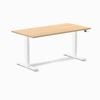 Desky Dual Sit to Stand Sublime Teak Melamine Desk 150x75cm White Height Adjustable Legs