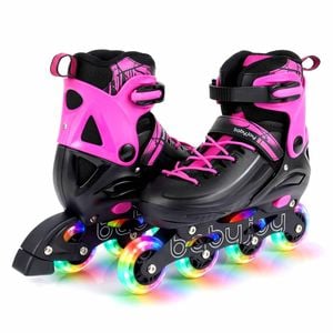 Costway 4-size Kid Roller Skates Inline Skating Shoes Lightup 7-9 Pink