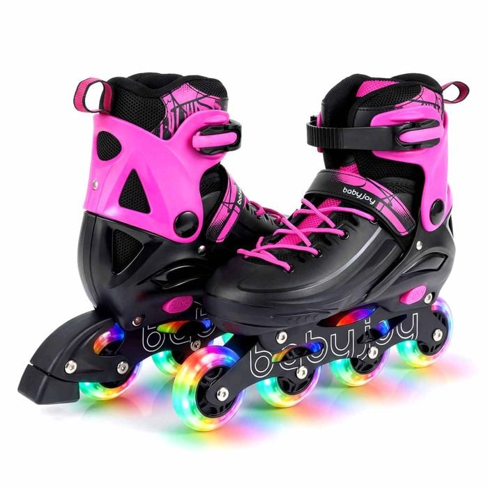 Costway 4-size Kid Roller Skates Inline Skating Shoes Lightup 7-9 Pink
