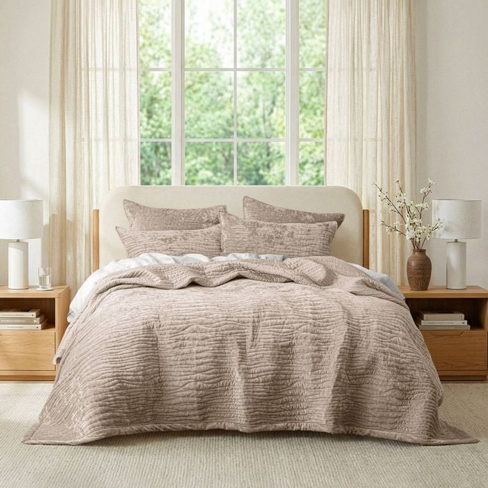 3pc Renee Taylor Blake Velvet Coverlet Cotton Bed Sheet Set Nude Single/Doule