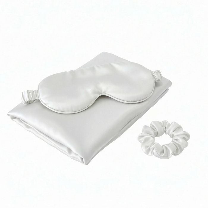 Royal Comfort Pure Mulberry Silk Sleep Gift Set White 3 Piece Luxury White