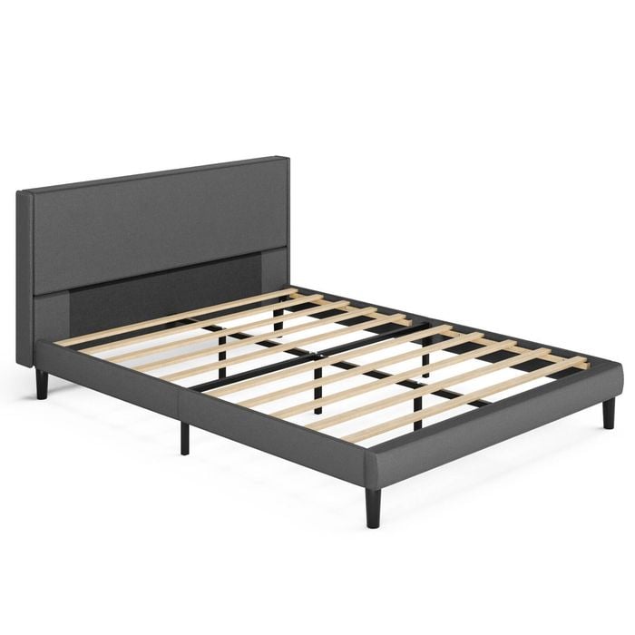 Ufurniture Double Bed Frame Base Fabric Upholstered Headboard Mattress Platform Grey