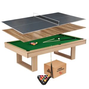 TOPONE Ludo 3-IN-1 Pool Table | Billiard, Table Tennis & Dining Combo 7FT/8FT - Green, 7FT TABLE
