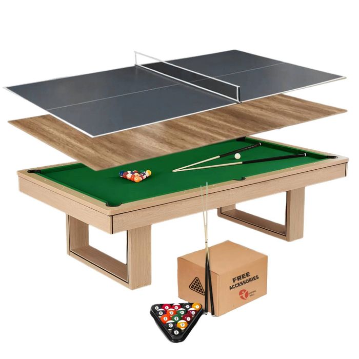 TOPONE Ludo 3-IN-1 Pool Table | Billiard, Table Tennis & Dining Combo 7FT/8FT - Green, 7FT TABLE