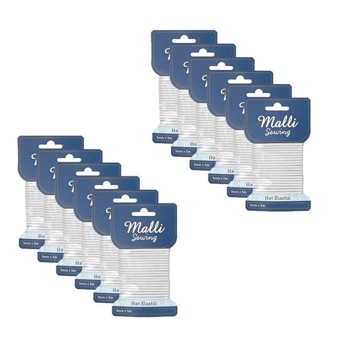 12pk Malli Sewing 3mm X 3m Asstd Round Hat Polyester/latex Elastic Cord/string