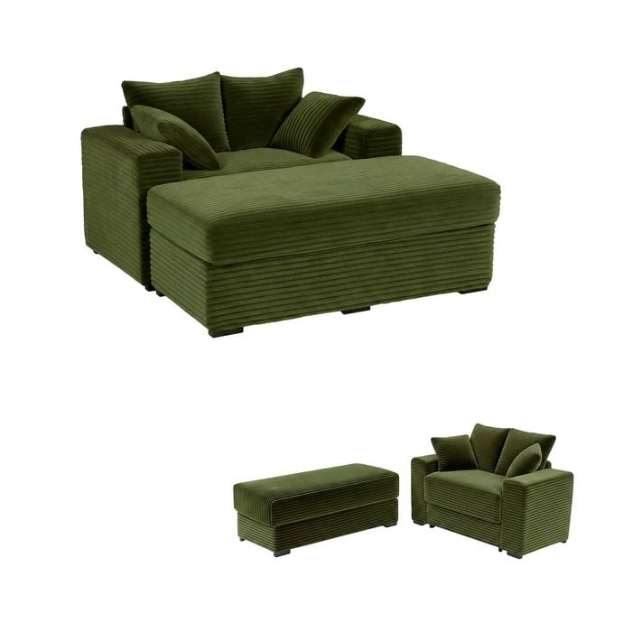 Ufurniture 146cm Oversized Chaise Lounge Chair Corduroy Upholstered Loveseat Sofa Bed Green