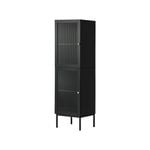 Oikiture Storage Cabinet Tall Tempered Glass Door Black 141cm