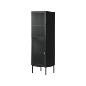 Oikiture Storage Cabinet Tall Tempered Glass Door Black 141cm